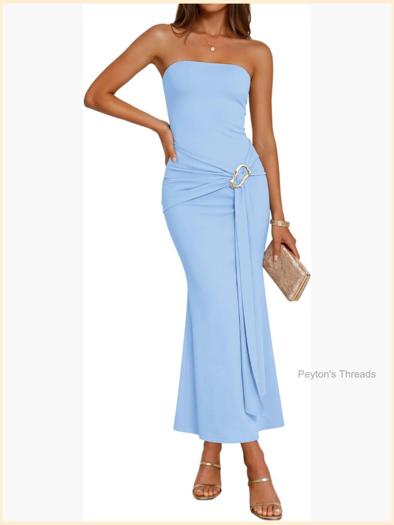 Strapless Bodycon Maxi Dress Tube Elegant Beach Vacation Cocktail Party Long